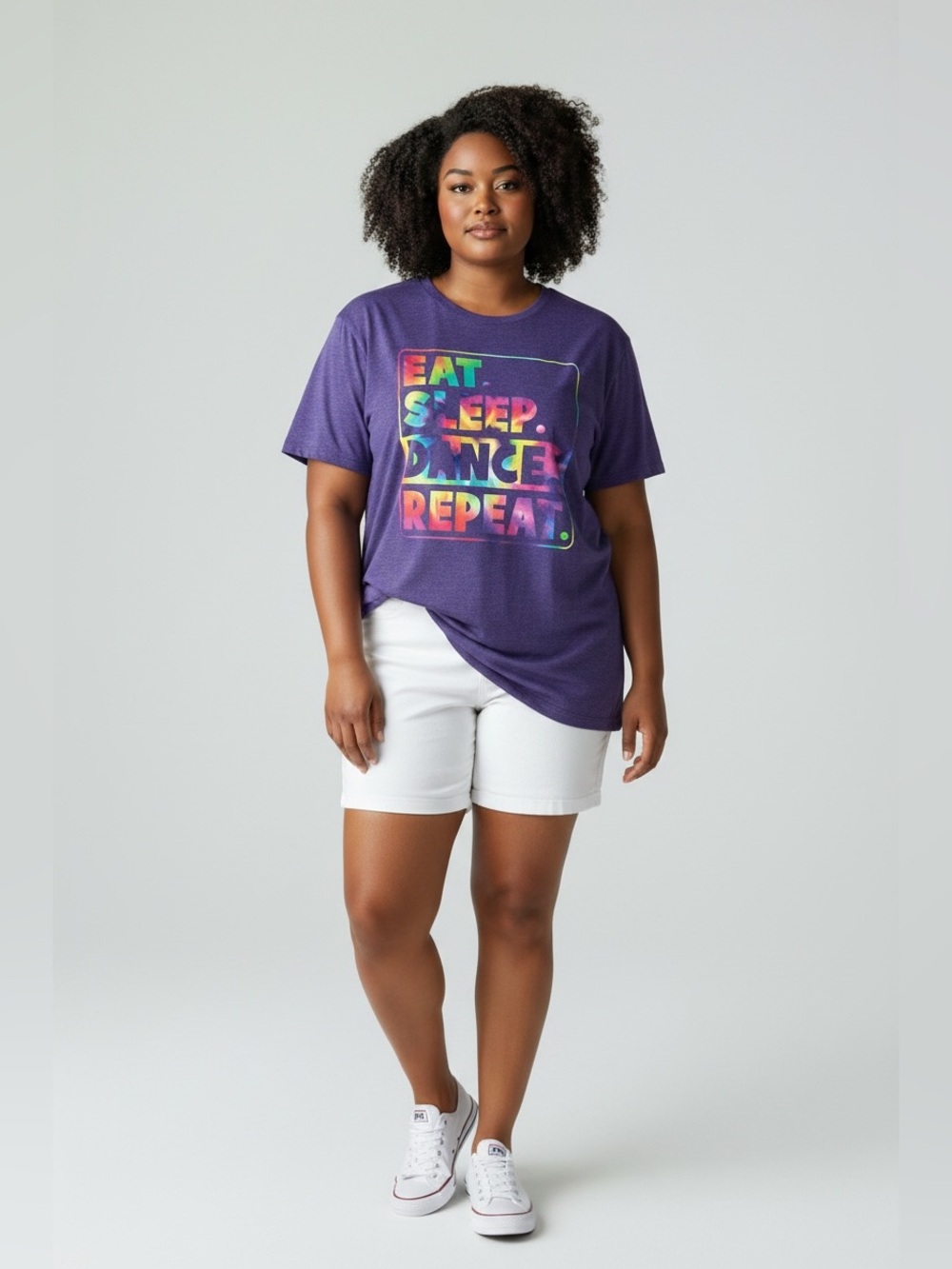 NWOT Gildan Women XL Purple Eat Sleep Dance Repeat Rainbow Graphic T-Shirt